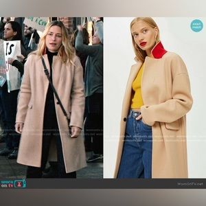 Petite Topshop camel light brown coat fall jacket with red accents